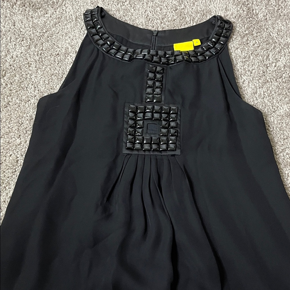 Aysha Black Silk Sleeveless Top Square Beads Size 4